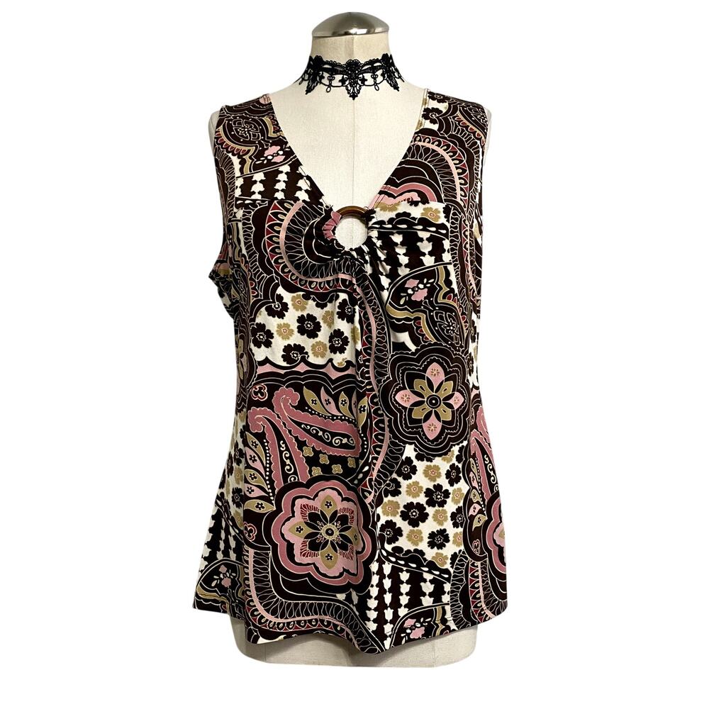 CKW Vtg Y2K 90's Pink Brown Paisley Earthy Fairy Core Boho Hippie Women's Blouse